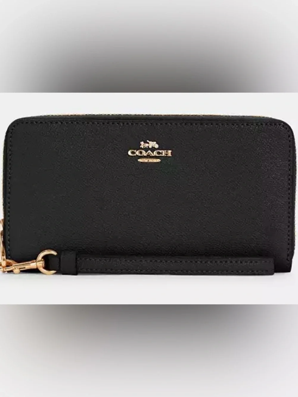 Coach Black Leather Continental Wallet with Gold Tone Logo - Perfect Condition